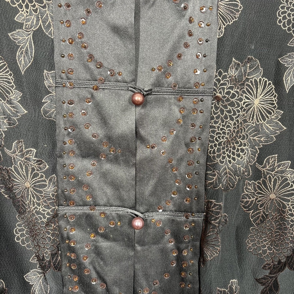 VTG Monsoon Womens Embellished Oriental Top Size 10 Brown Y2K Floral Silk Blend - Picture 6 of 13